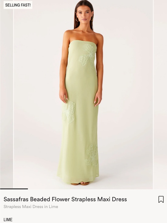 Peppermayo Dresses & Skirts - Peppermayo Lime Strapless Maxi Dress with Beaded Floral Appliqués